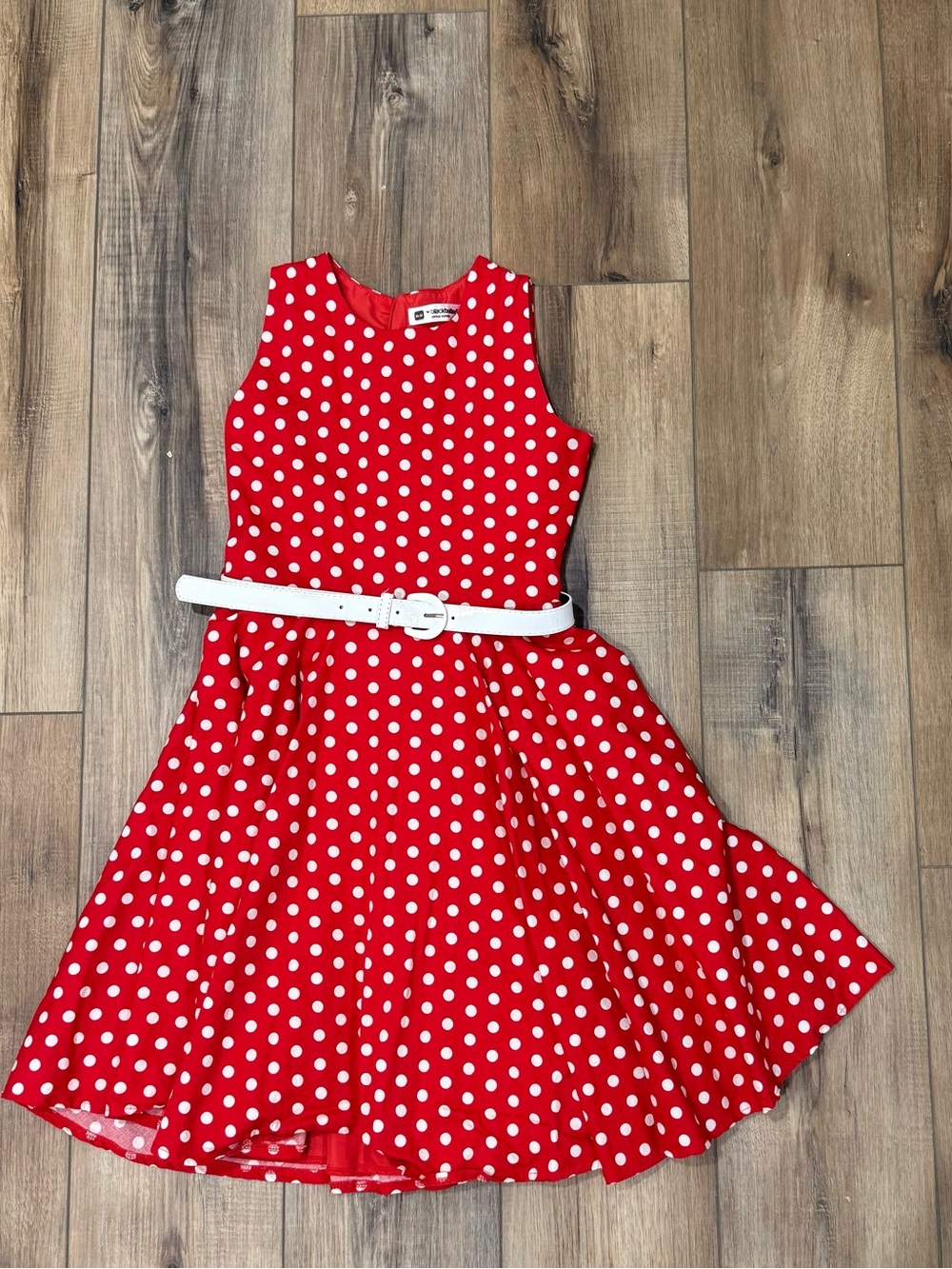 BlackButterfly Girls 11-12 Red Polka Dot Dress White Belt Vintage Fit & Flare